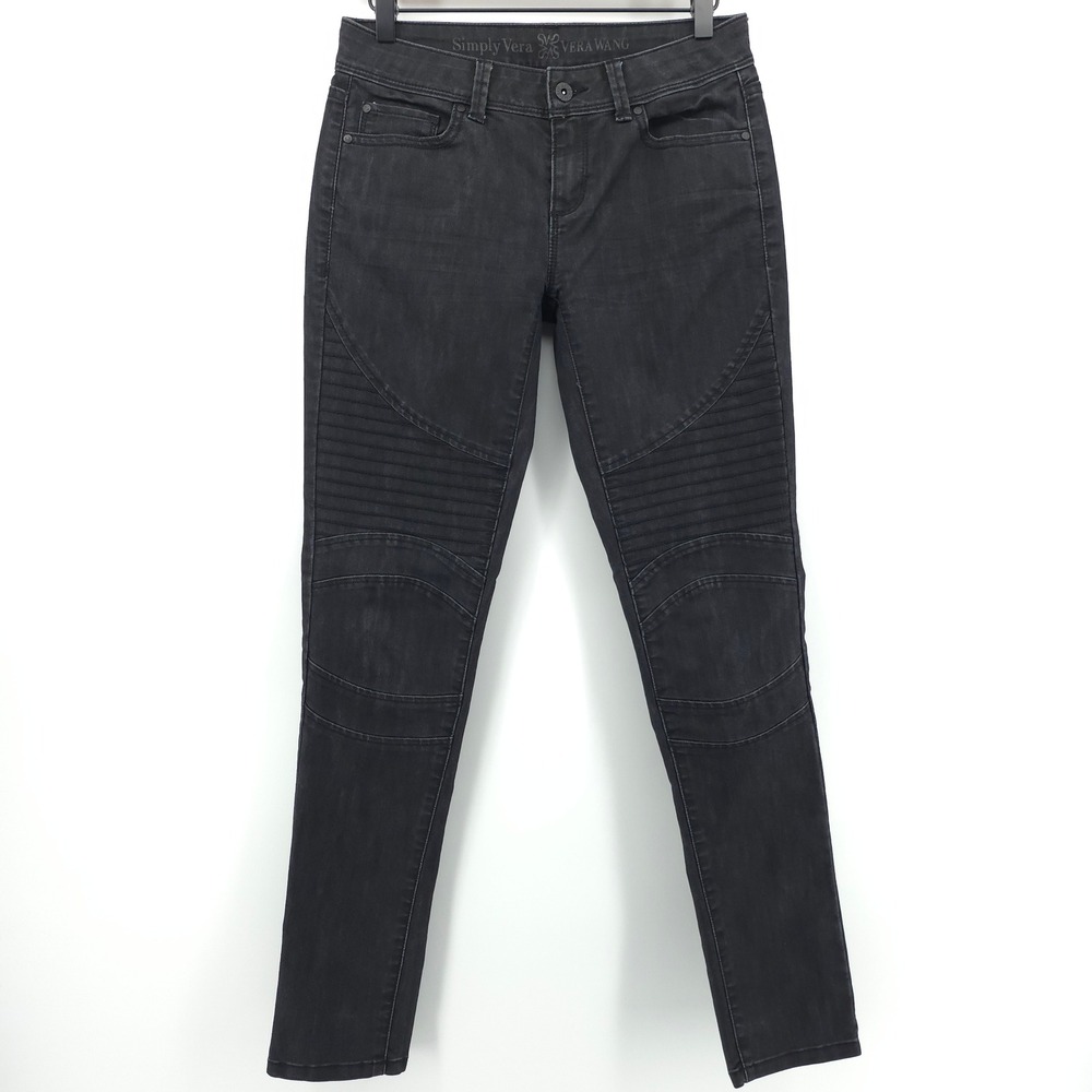 Simply Vera Vera Wang Women Moto Skinny Jeans Size 4 Black Ribbed Knee Edgy
